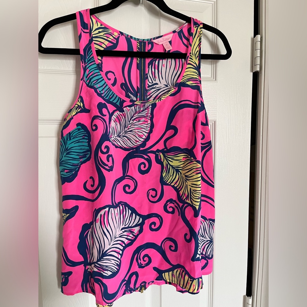 Lilly Pulitzer Silk Pink and Blue Patterned Top back zipper Size M